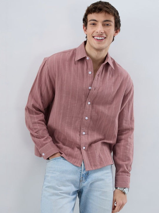Dusty Pink Casual Linen Shirt for Men | Zibilo
